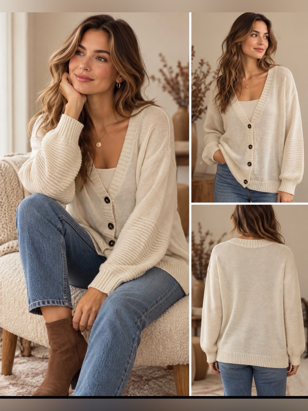 El Closet de Mi Hermana Cream Cardigan | Size Large | Cozy Grandmacore Grandpa C